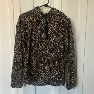 Leopard Print Hooded Fleece Pullover - Brown Black Cream Volcom
